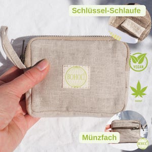 Geldbeutel Hanf | vegan | klein | minimalistisch | Portemonnaie | Schlüsseltasche | Beige | nachhaltig | Handmade Nepal | 11 x 8,5 x 2 cm
