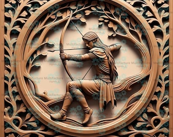 Mystischer Bogenschütze Silhouette Laser Brennen PNG, Lasergravur Png, Lightburn-Datei, 3D Illusion, xTool Lasergravurdatei, Lasergravurdatei