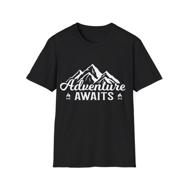 UNISEX TEE SHIRT - Abenteuer erwartet Shirt, Kurzarm T-Shirt, Rundhals T-Shirt, T-Shirt mit Grafikdruck, Berg T-Shirt, Softstyle T-Shirt