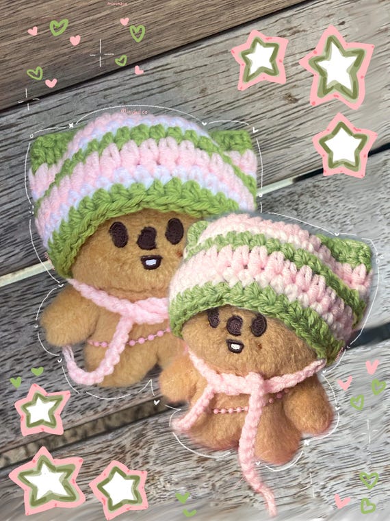 Stray Kids Skzoo Han Quokka Handmade Crochet Pink Green Hat Beanie