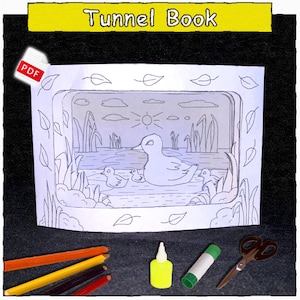 Printable Tunnel Book Coloring PDF 3D Craft Instant Download Kit