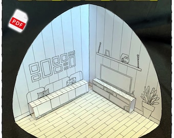 Pop-Up Paper Diorama Dolls House Living Room DIY Instant Download Printable 3D Craft Kit