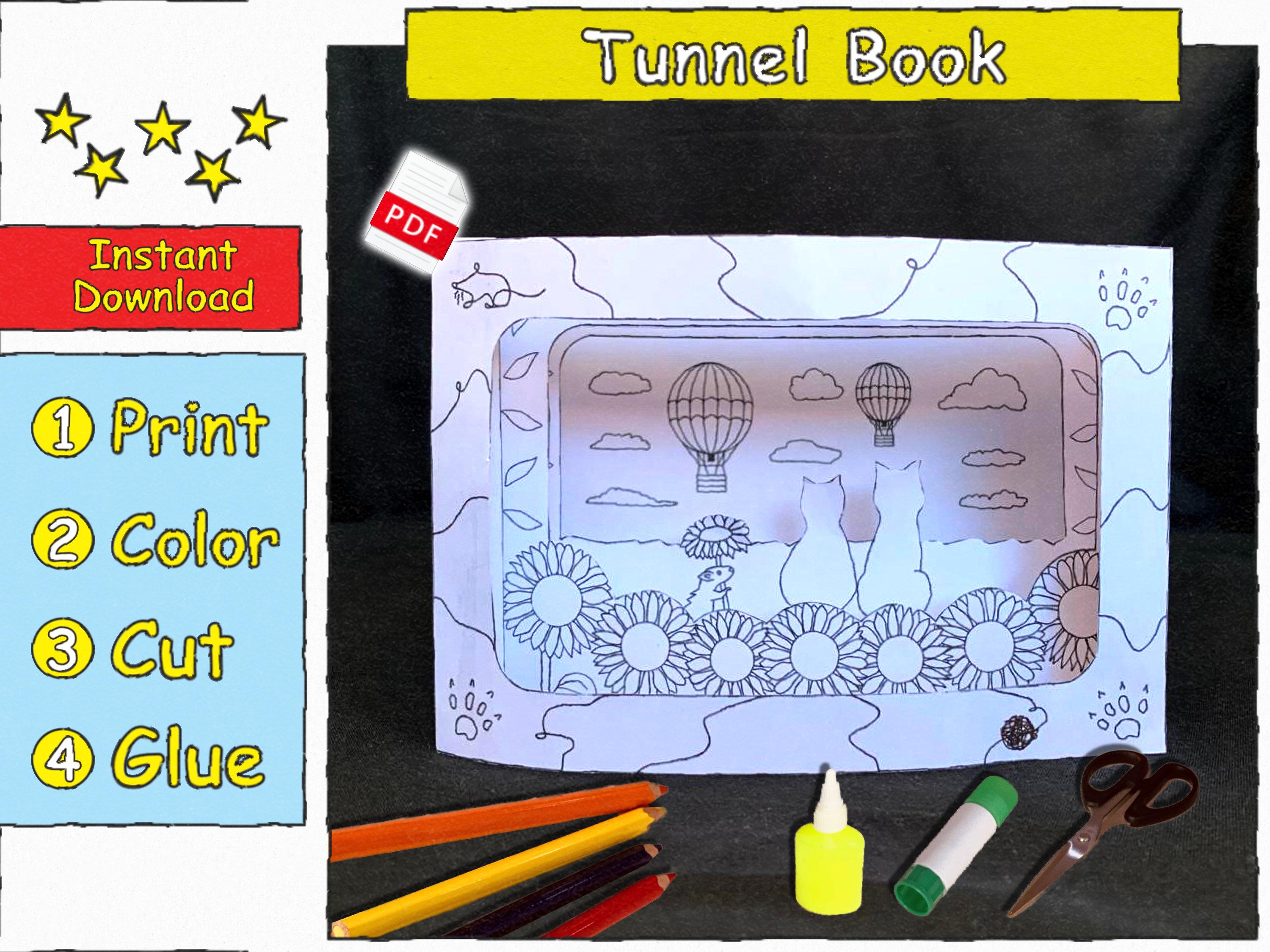 Printable Tunnel Book Coloring Cats and Mice PDF 3D Craft Instant…