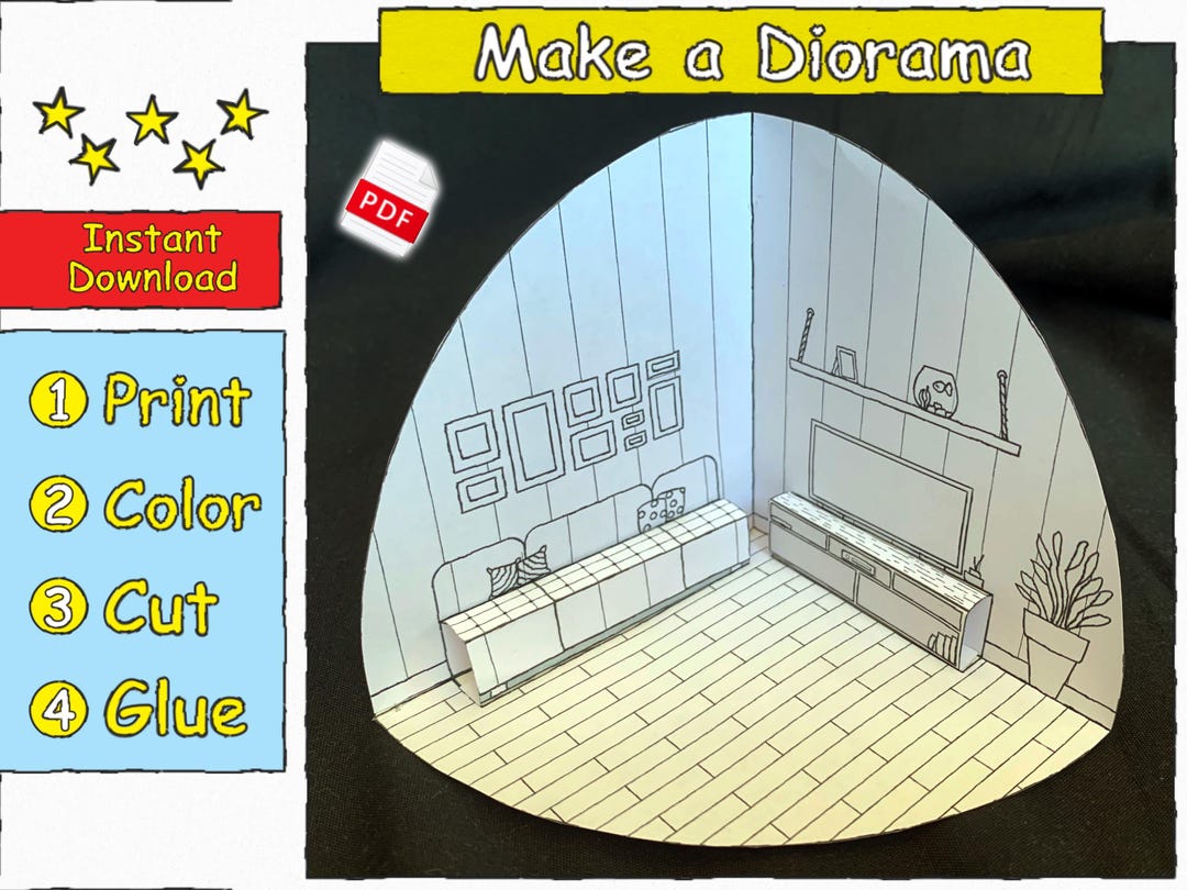 Pop-up Paper Diorama Dolls House Living Room DIY Instant Download ...