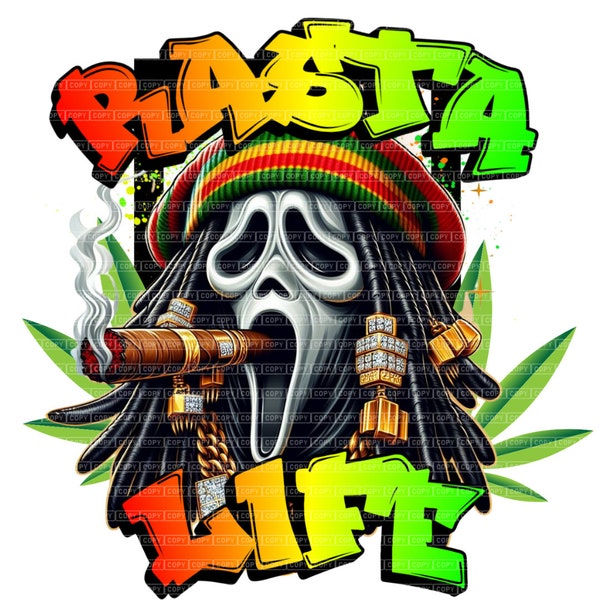 Rasta Life|Ghost Killer| Horror | 420 Inspired | Urban Trap Designs | Sublimation | Instant Digital Download | Fantasy Fan Art | PNG |