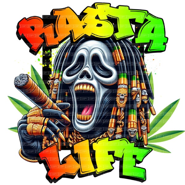 Rasta Life|Ghost Killer| Horror | 420 Inspired | Urban Trap Designs | Sublimation | Instant Digital Download | Fantasy Fan Art | PNG |