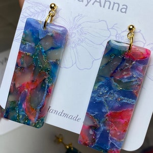 Pendientes de piedras rosas y azules con pan de oro Rettangolo