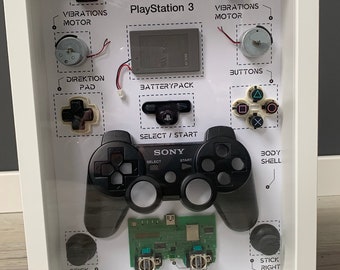 Disassembled Sony PS3 Controller DualShock in Frame, Art, PS3 Controller Teardown, Disassembled Wall Art, Wall Decor, Gift for Gamer