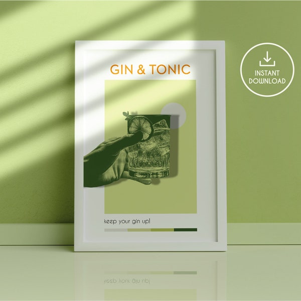 Gin Tonic Cocktail ArtWork - Digital Download - Minimalist Bar Chart Poster - Kitchen Decor -  Classic Cocktail Posters