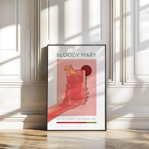 Bloody Mary Cocktail Print Art - Retro Cocktail Poster for Cocktail Lovers - Home Bar Cart Decoration