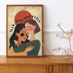 Lesbian Poster Art – Queer Illustration Art Print - LGBTQ+ Wall Decor for Home - Contemporary Wall Deco