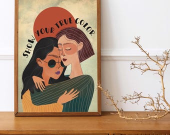 Lesbian Poster Art – Queer Illustration Art Print - LGBTQ+ Wall Decor for Home - Contemporary Wall Deco