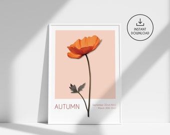 Autumn Poster Printable Artwork - Fall Seasonal Home Deco - Downloadable Floral Poster - Minimalist Art