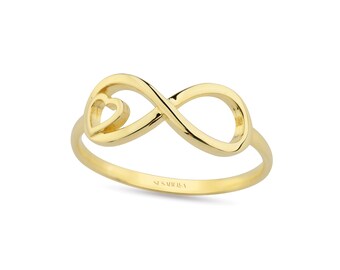 14K gouden Infinity Heart Ring • Eeuwige liefde ring • Forever Love Ring • Infinity symbool ring • Eindeloze liefde sieraden voor haar • Vriendin cadeau