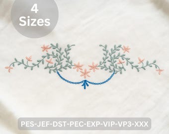 Floral Vine Embroidery Design | Decorative Border Machine Embroidery Pattern | Digital File – 4 Sizes