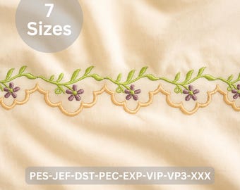 cut work Green Vine Floral Border Embroidery Design, 7 Sizes, Decorative Scallop Edge Pattern for Machine Embroidery