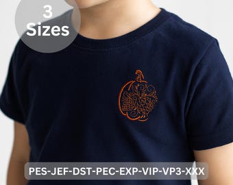 Pumpkin Outline Embroidery Design | Fall & Thanksgiving Machine Embroidery Pattern | Digital File – 3 Sizes