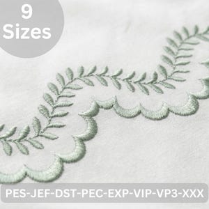 Green Border Embroidery, Laurel Leaf Vine lace Machine Embroidery - 9 Sizes
