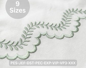 Green Border Embroidery, Laurel Leaf Vine lace Machine Embroidery - 9 Sizes