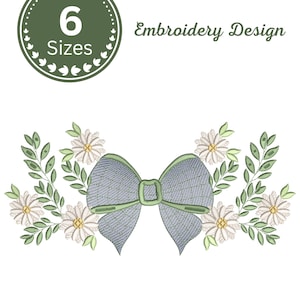 Ribbon Bow Machine Embroidery Design, Daisy Floral Swag Border File, – 6 Sizes