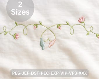 Floral Vine Border Embroidery Design – 2 Sizes Included – Machine Embroidery File Download