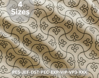 Motif de broderie matelassé élégant en ligne continue, motif floral tourbillonnant, 4 tailles, fichiers à téléchargement immédiat