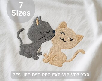 Cats in Love Embroidery Design – 7 Sizes | Cute Cat Couple Machine Embroidery Pattern | Instant Download