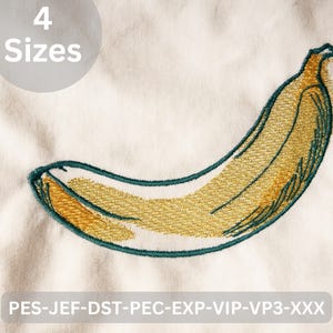 Banana Embroidery Design, Fruit Machine Embroidery Pattern 4 Sizes, Digital Food Embroidery File for Clothing & Decor