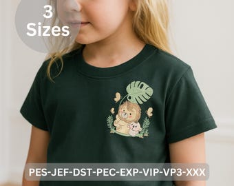 Cute Lion and Baby Koala Embroidery Design | Jungle Animal Machine Embroidery Pattern | Digital Download – 3 Sizes