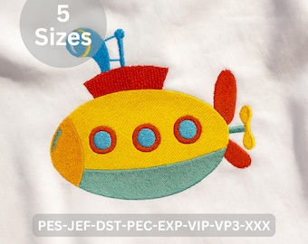 Cute Submarine Embroidery Design for Kids, Underwater Machine Embroidery Pattern, Nautical Ocean Stitch File