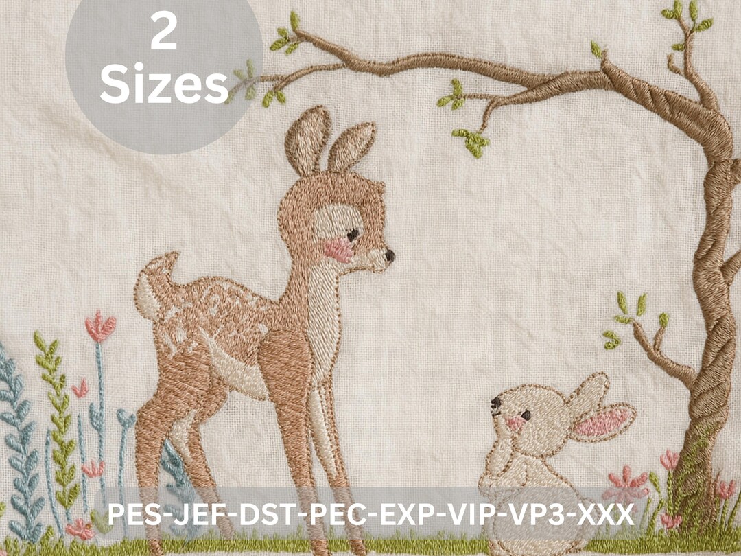 Woodland Deer and Bunny Embroidery Design Cute Forest Animal Machine ...