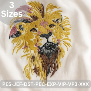 Lion Head Artistic Embroidery Design, 3 Sizes, Majestic Animal Pattern for Machine Embroidery Decoration