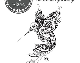 Hummingbird Line Art Machine Embroidery Design, Flying Bird Stitch - 4 Sizes