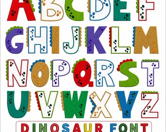 Dinosaur Font Machine Embroidery Alphabet, Applique and Fill Stitch Letters.