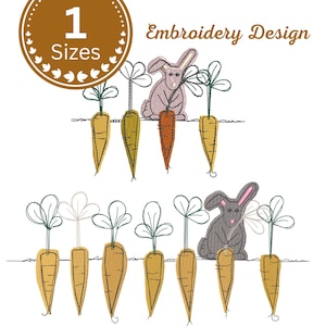 Bunny Carrot Garden Border Machine Embroidery Design, Easter Rabbit File, – 1 Sizes