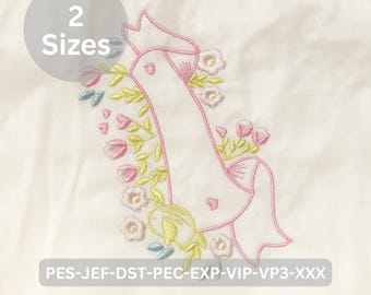 Floral Banner Embroidery Design – 2 Sizes – Machine Embroidery File – Label Frame with Flowers