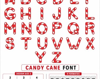 Candy Cane Font Machine Embroidery Alphabet, Christmas design - 3 sizes
