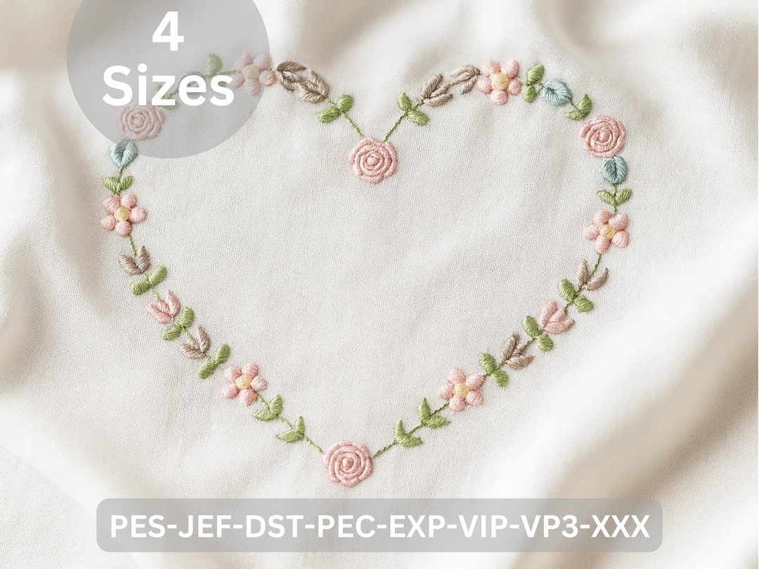 Floral Heart Wreath Embroidery Design Wedding Valentine Anniversary ...