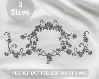 Floral Frame Embroidery Design, Border Wreath - 7 sizes