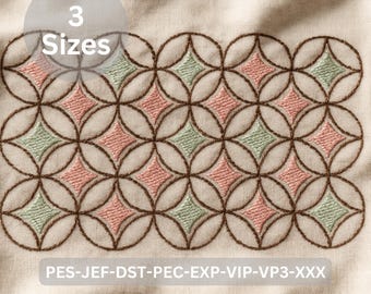 Geometric Overlapping Circles Embroidery Design, 3 Sizes, Modern Machine Embroidery Pattern for Decor