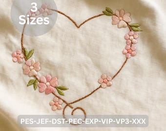 Heart Flower Embroidery Design - 3 Sizes Included - Machine Embroidery File