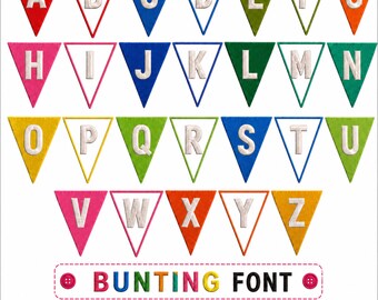 Bunting Font Machine Embroidery Alphabet, Applique and Fill Stitch Letters.