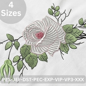 Diseño de bordado de ramo de rosas florales, delicado bordado a máquina de flores de jardín - 4 tamaños