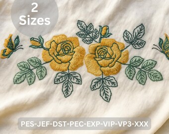 Yellow Rose Embroidery Design with Butterflies, Floral Machine Embroidery Pattern, Instant Download 2 Sizes