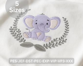 Diseño de bordado de corona de elefante bebé / Lindo aplique de animal de safari / Descarga instantánea para decoración de habitación infantil / 5 tamaños