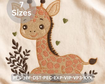 Joli motif de broderie girafe, motif de broderie Machine bébé animal, téléchargement immédiat, 7 tailles