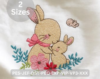 Mother and Baby Bunny Embroidery Design | Easter Rabbit Machine Embroidery Pattern | Digital File – 2 Sizes | Instant Download