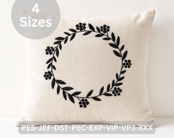Monogram Wreath Embroidery Design | Minimalist Leaf Circle Frame Machine Pattern | Digital File – 4 Sizes
