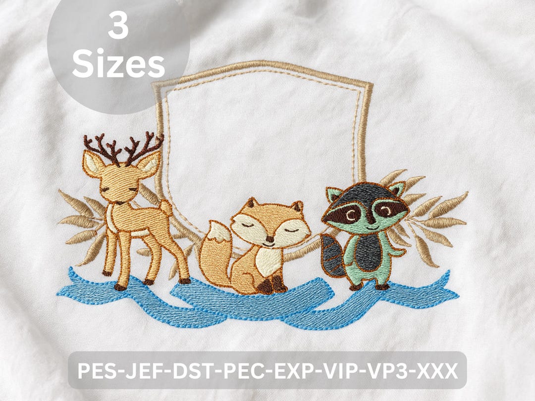 Woodland Animals Frame Embroidery Design | Deer, Fox & Raccoon Machine ...