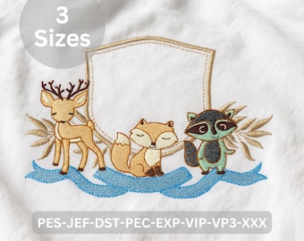 Woodland Animals Frame Embroidery Design | Deer, Fox & Raccoon Machine Embroidery Pattern | Digital File – 3 Sizes